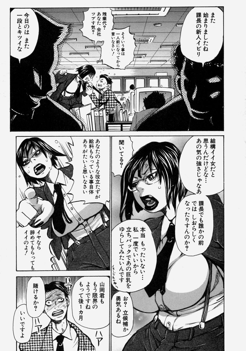 【エロ漫画】【エロ漫画】部下を罵倒し逆レイプしちゃう淫乱巨乳の女上司…チンポを縛り上げ強制フェラで騎乗位で生ハメ逆レイプで中出しセックス【吉良広義：トラブルを買う男】